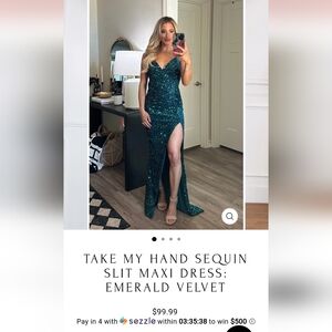 Take My Hand Sequin Slit Maxi Dress Emerald Velvet